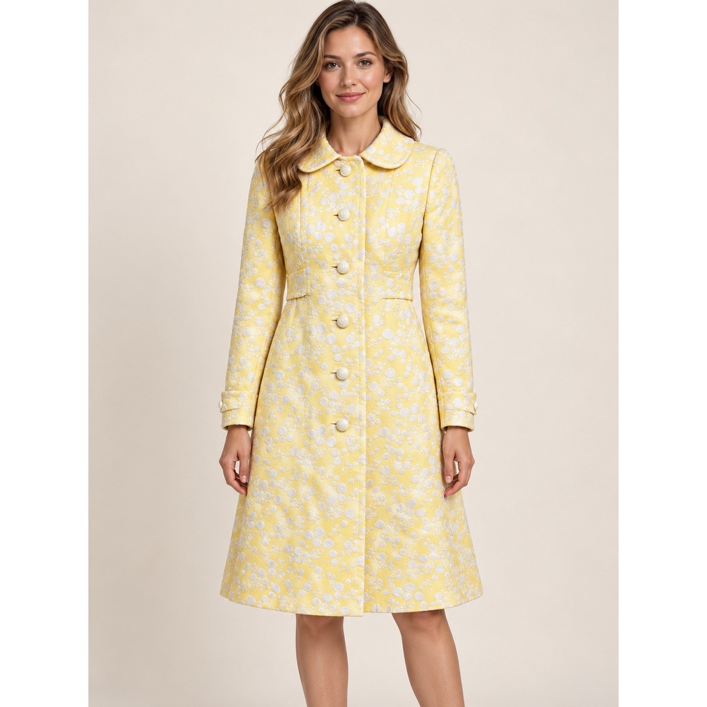 Vintage Custom Casuals New York Yellow Polka Dot Brocade Mod Coat XS Winter